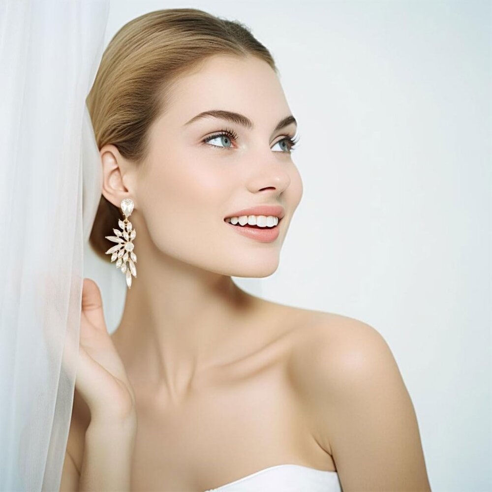 Rhinestone Statement Earrings Cluster Crystal Dro… - image 2